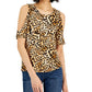 INC International Concepts Women's Leopard Printed Cold Shoulder Knit Top Black Size X-Large
