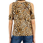 INC International Concepts Women's Leopard Printed Cold Shoulder Knit Top Black Size X-Large