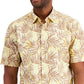 Alfani Men's Barello Leaf Knit Back Short Sleeve Shirt Yellow Size Small