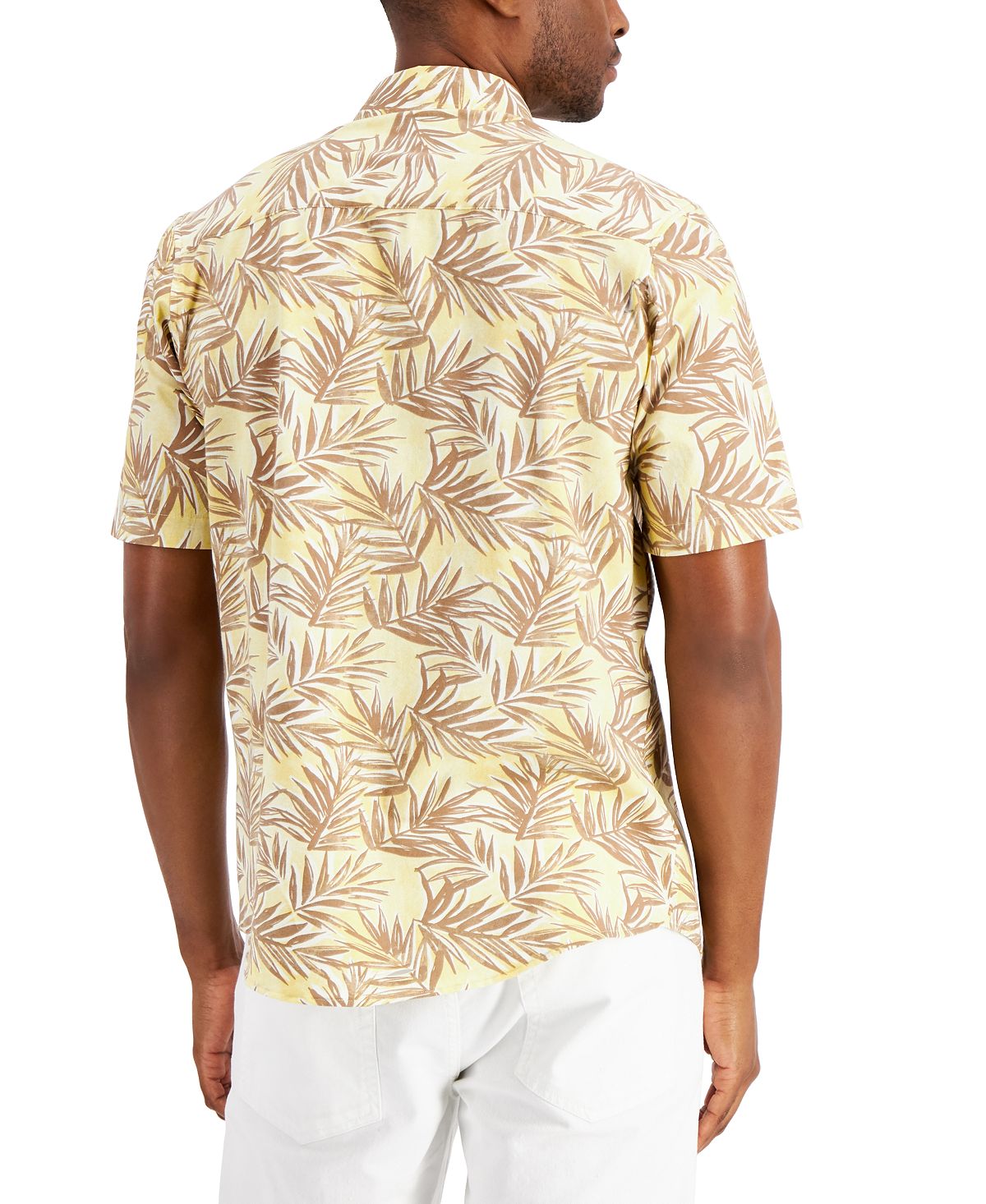 Alfani Men's Barello Leaf Knit Back Short Sleeve Shirt Yellow Size Medium