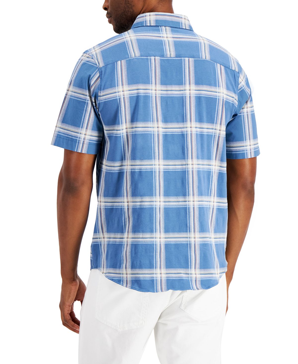 Alfani Men's Rolo Plaid PrinT-Shirt Blue Size Medium