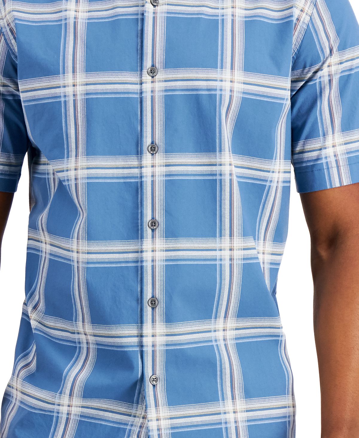 Alfani Men's Rolo Plaid PrinT-Shirt Blue Size Medium