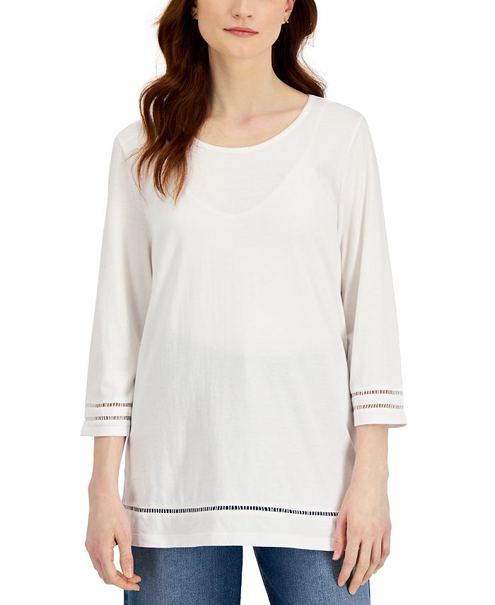 Karen Scott Women's Lattice Trim Top White Size X-Large