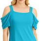 JM Collection Women's Cold Shoulder Top Blue Size Small
