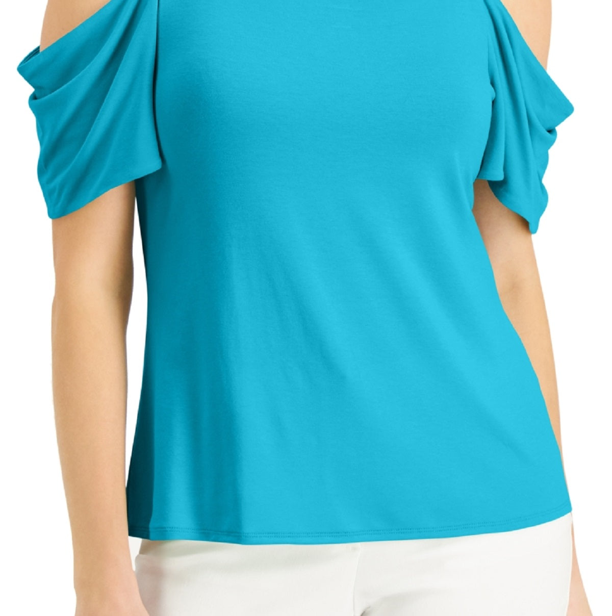 JM Collection Women's Cold Shoulder Top Blue Size Small