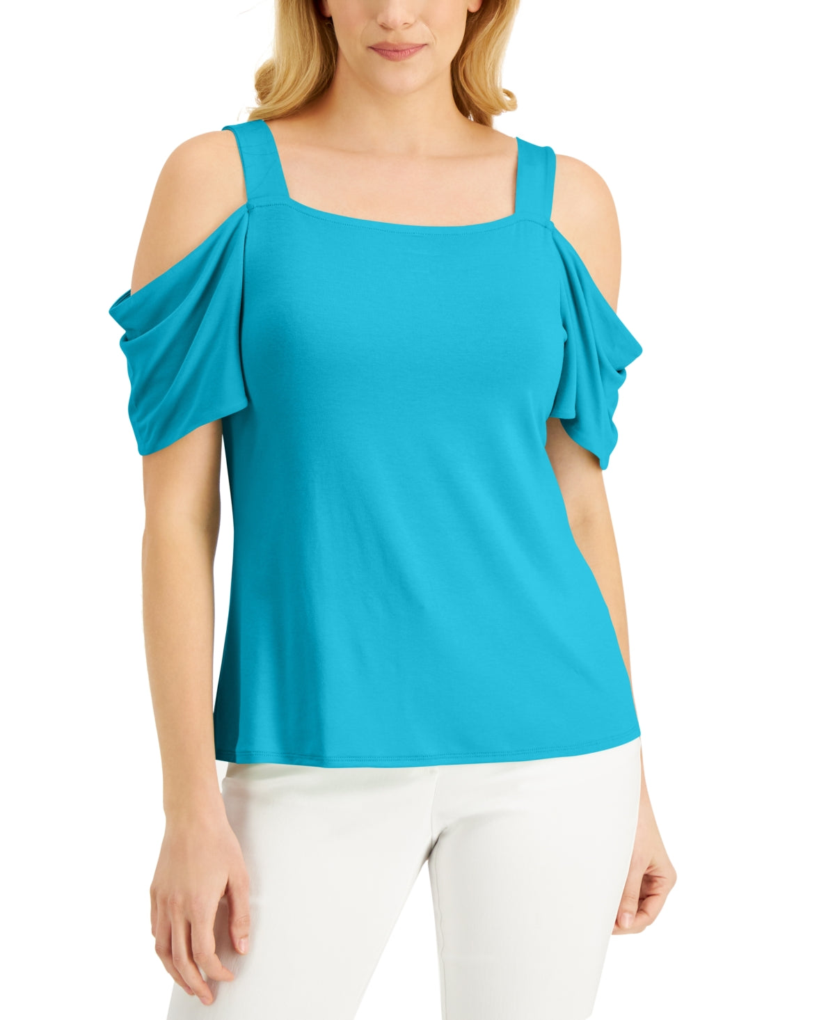 JM Collection Women's Cold Shoulder Top Blue Size X-Large