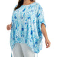 JM Collection Women's Printed Gauze Poncho Top Blue Size 0X