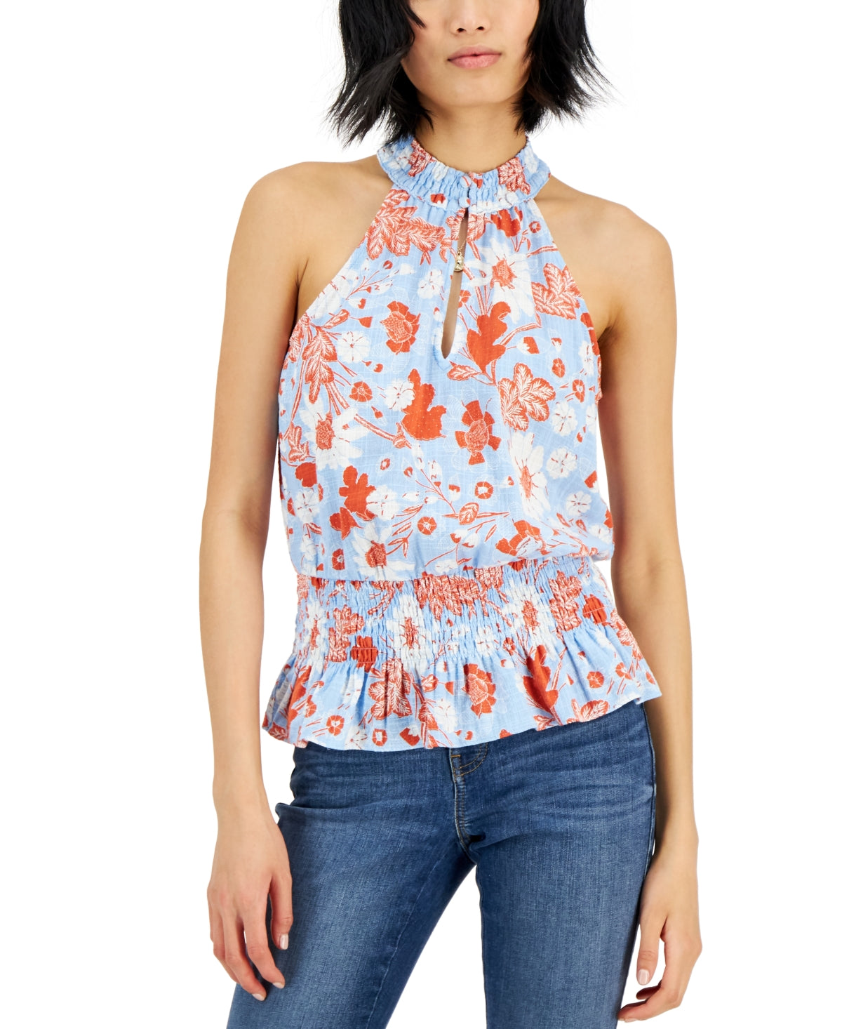 INC International Concepts Women's Printed Mock Neck Top Blue Size X-Large
