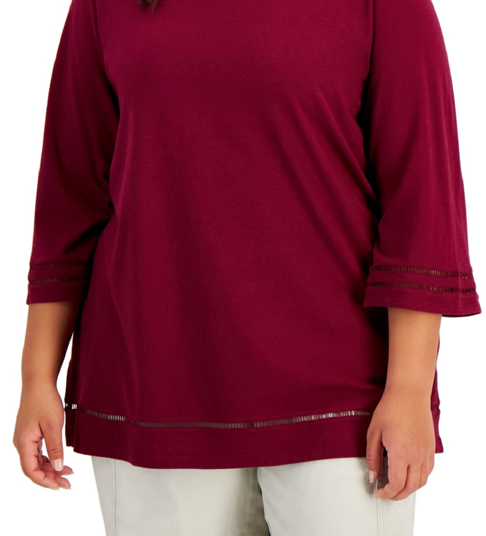 Karen Scott Women's Ladder Trim Top Red Size 2X
