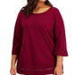 Karen Scott Women's Ladder Trim Top Red Size 2X