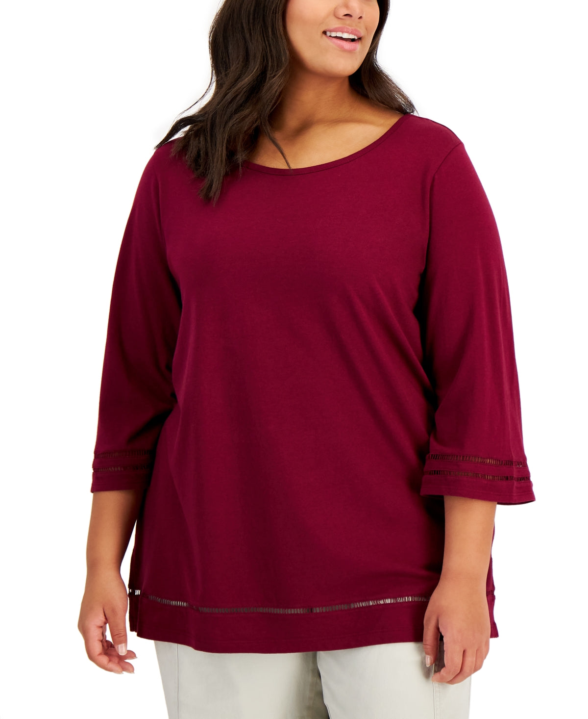 Karen Scott Women's Ladder Trim Top Red Size 2X