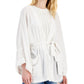 INC International Concepts Women's Metallic Crinkle Gauze Tie Waist Top White Size X-Large