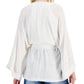 INC International Concepts Women's Metallic Crinkle Gauze Tie Waist Top White Size X-Large