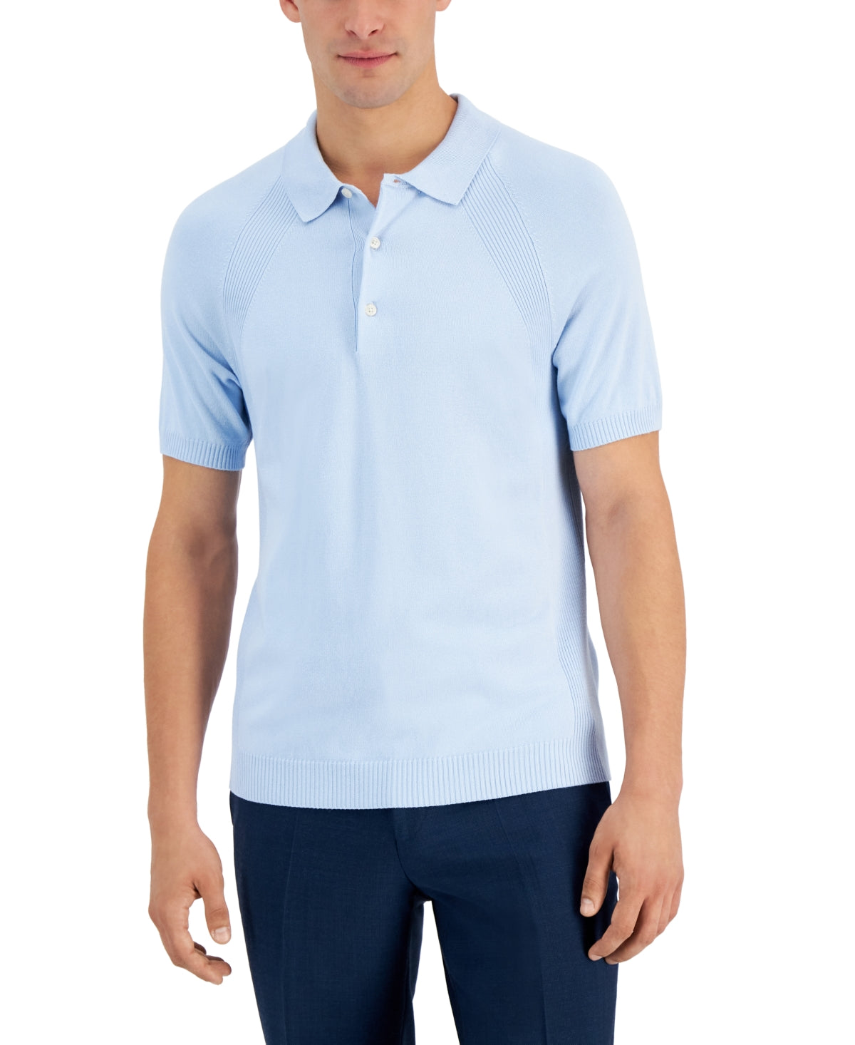 Alfani Men's Regular Fit Sweater Knit Polo Shirt Blue Size Large