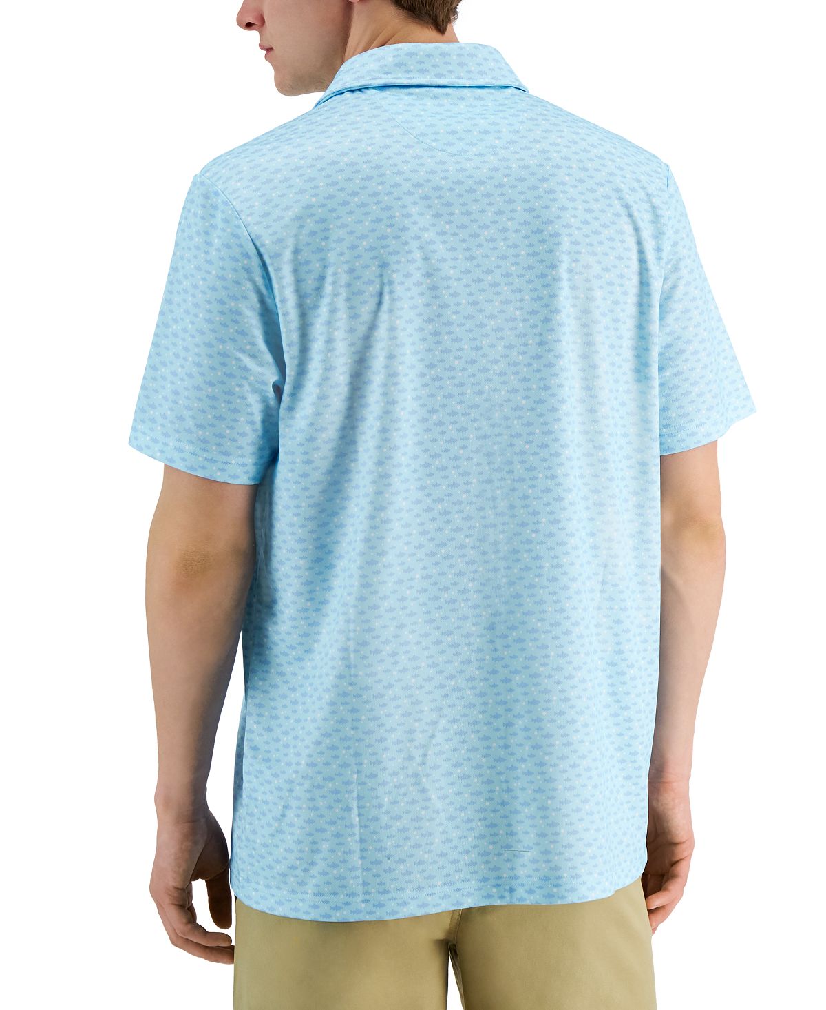 Club Room Men's Fish Print Polo Shirt Blue Size Medium