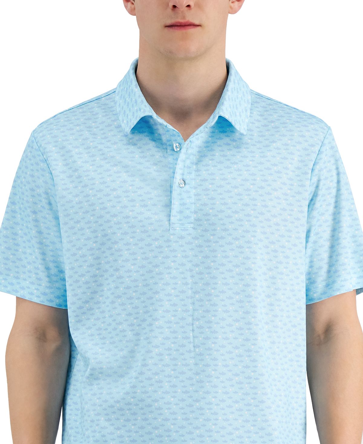 Club Room Men's Fish Print Polo Shirt Blue Size Medium