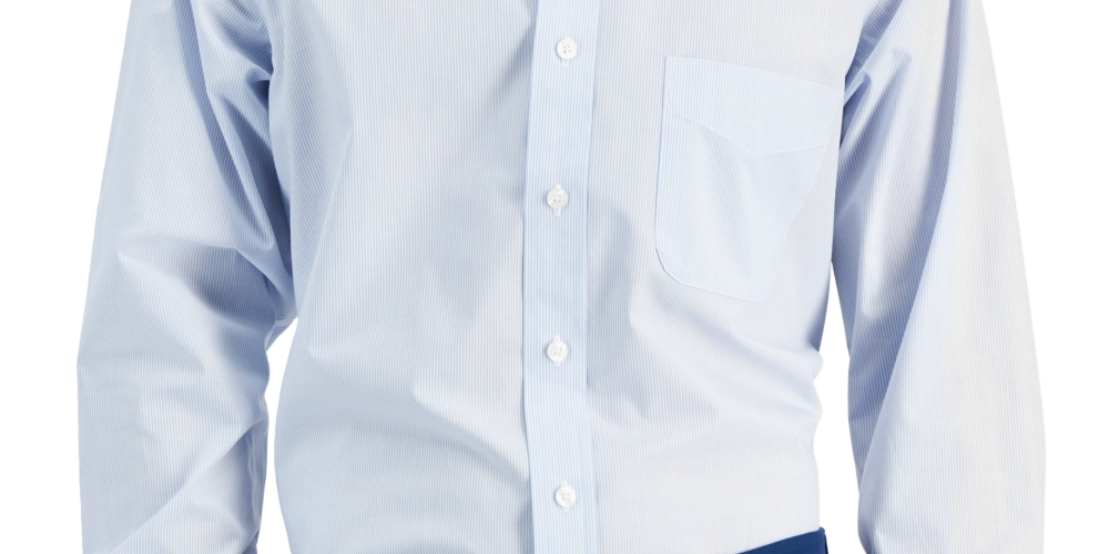 Club Room Men's Regular Fit Cotton Stripe Dress Shirt Blue Size 17.5X34X35