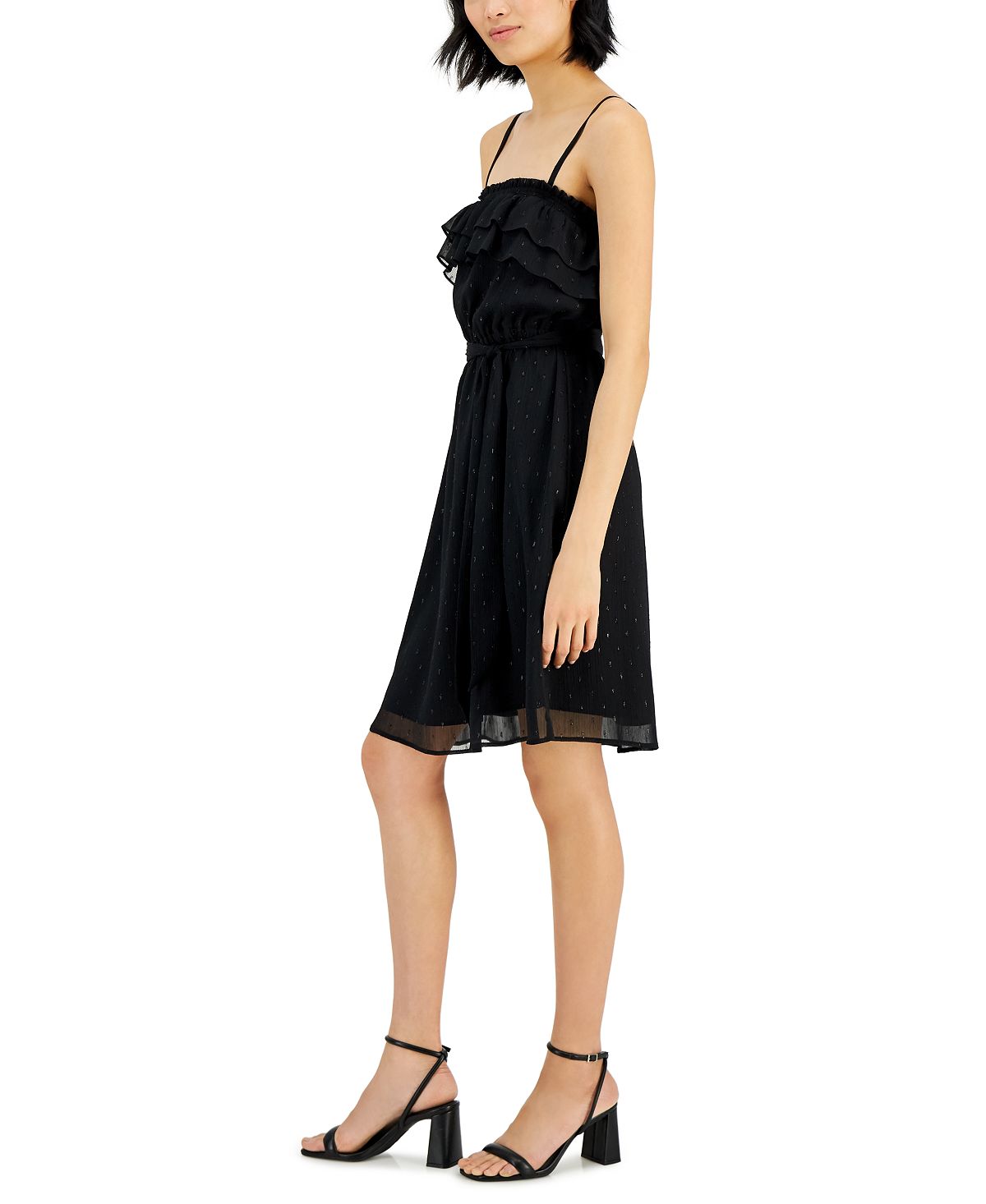 INC International Concepts Women's Clip Dot Ruffled Dress Black Size Small