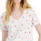 Style & Co Women's Star Print Cotton T-Shirt White Size Petite Small