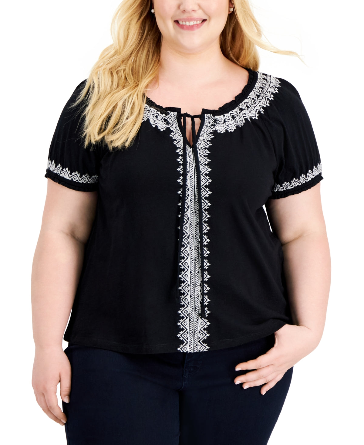 Style & Co Women's Tie Neck Top Black Size 3X