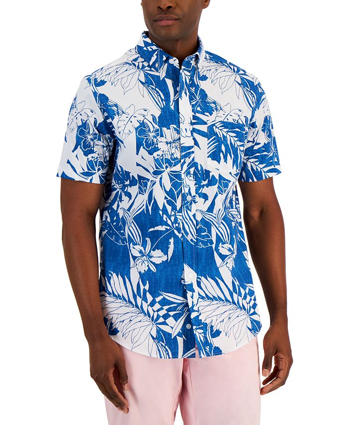 Club Room Men's Richard Textured Tropical Woven Shirt Blue Size Small