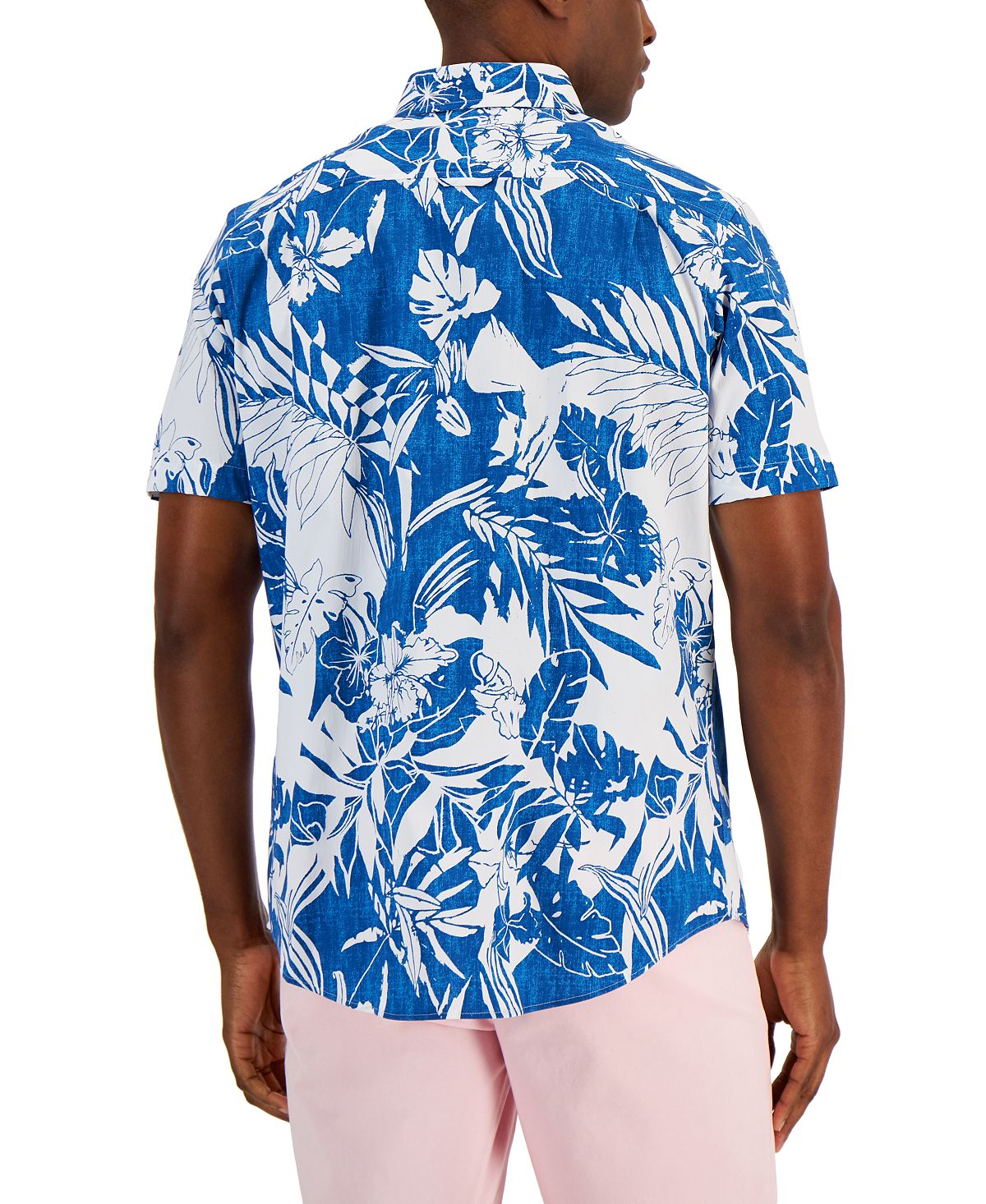 Club Room Men's Richard Textured Tropical Woven Shirt Blue Size Small