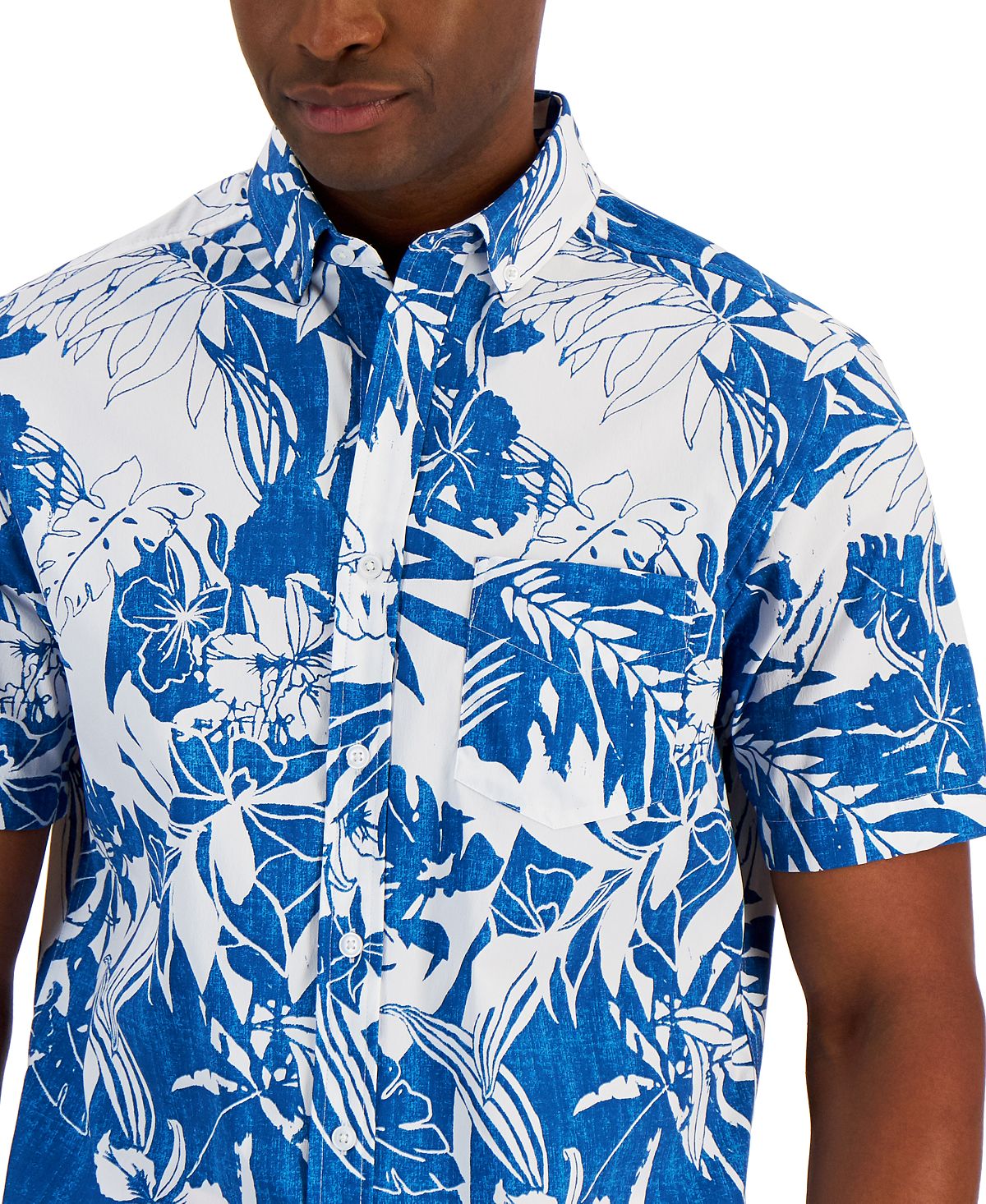 Club Room Men's Richard Textured Tropical Woven Shirt Blue Size Small