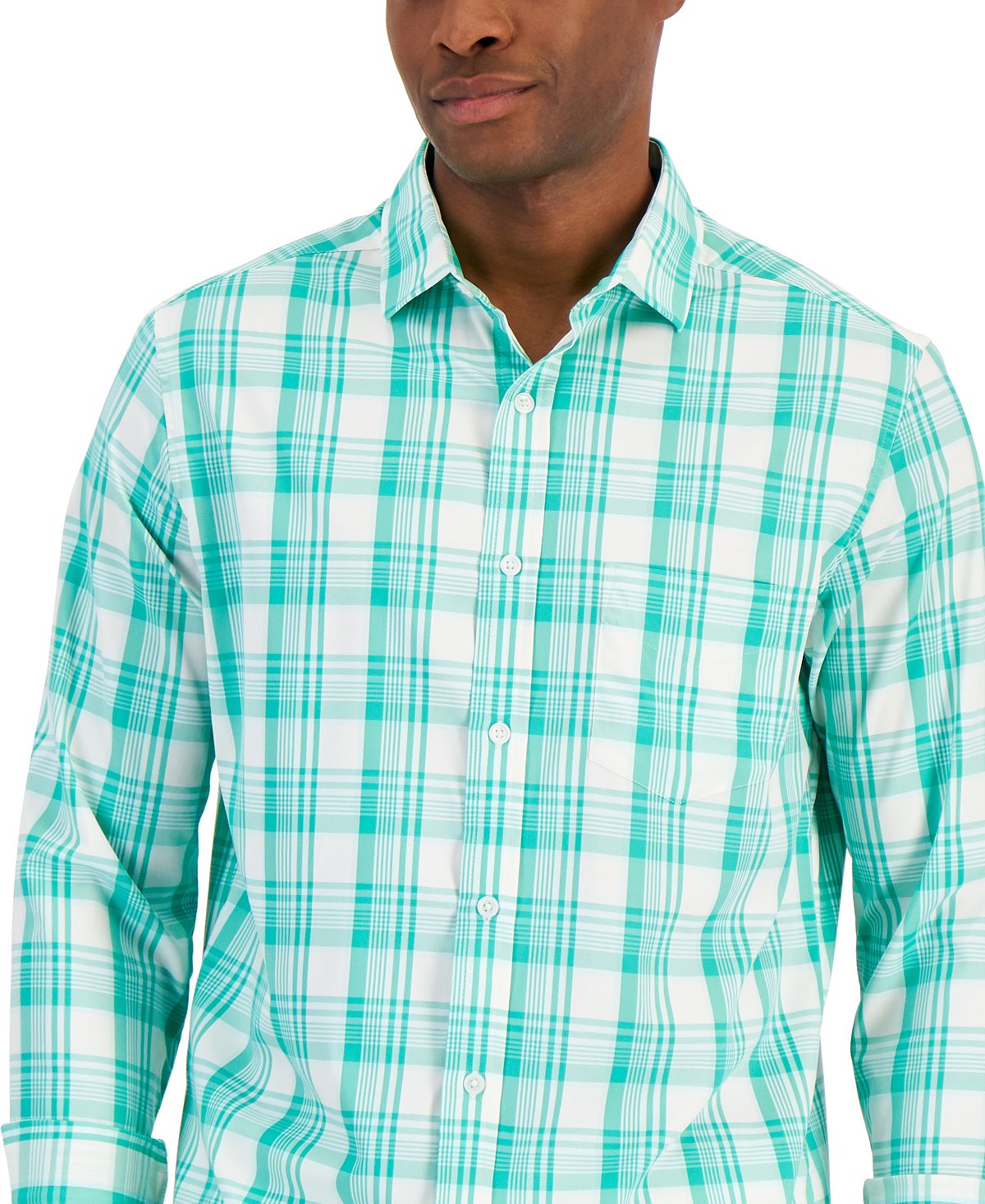Club Room Men's Regular Fit Plaid Shirt Green Size Large