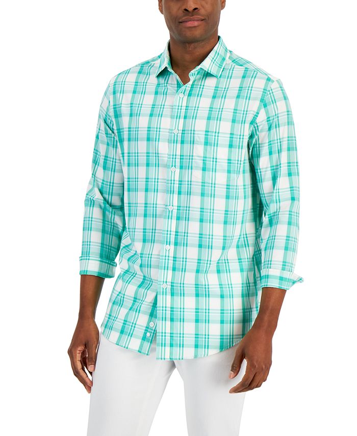 Club Room Men's Regular Fit Plaid Shirt Green Size X-Large