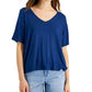 Style & Co Women's Drapey V Neck T-Shirt Blue Size X-Small
