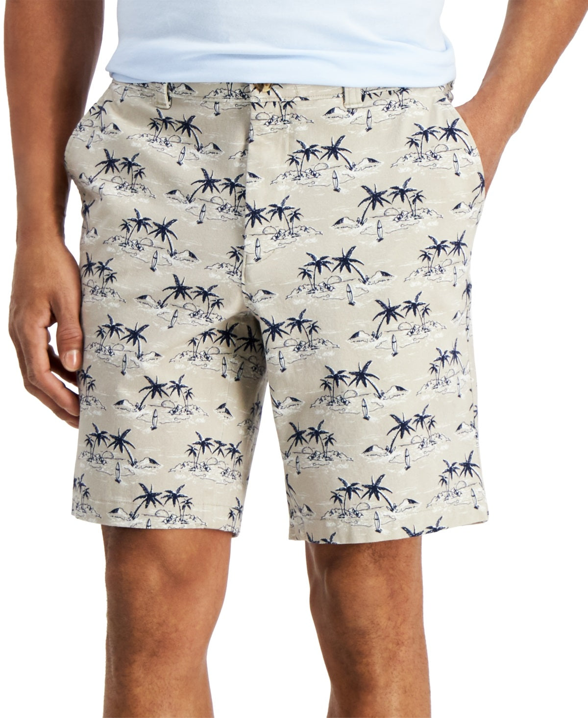 Club Room Men's Regular Fit Stretch Island Print 9 Shorts Brown Size 44
