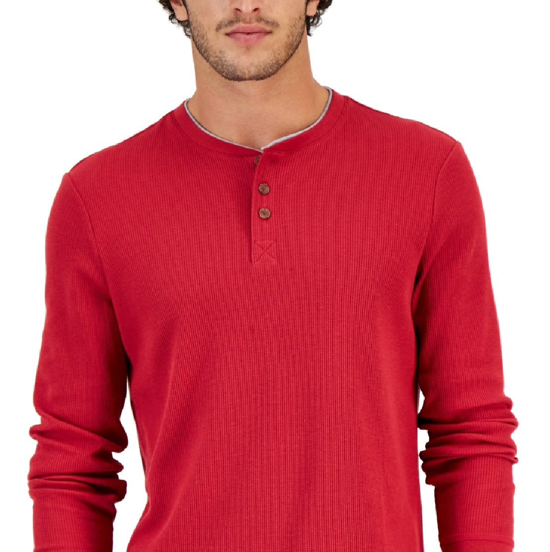 Club Room Men's Thermal Henley Shirt Red Size X-Large