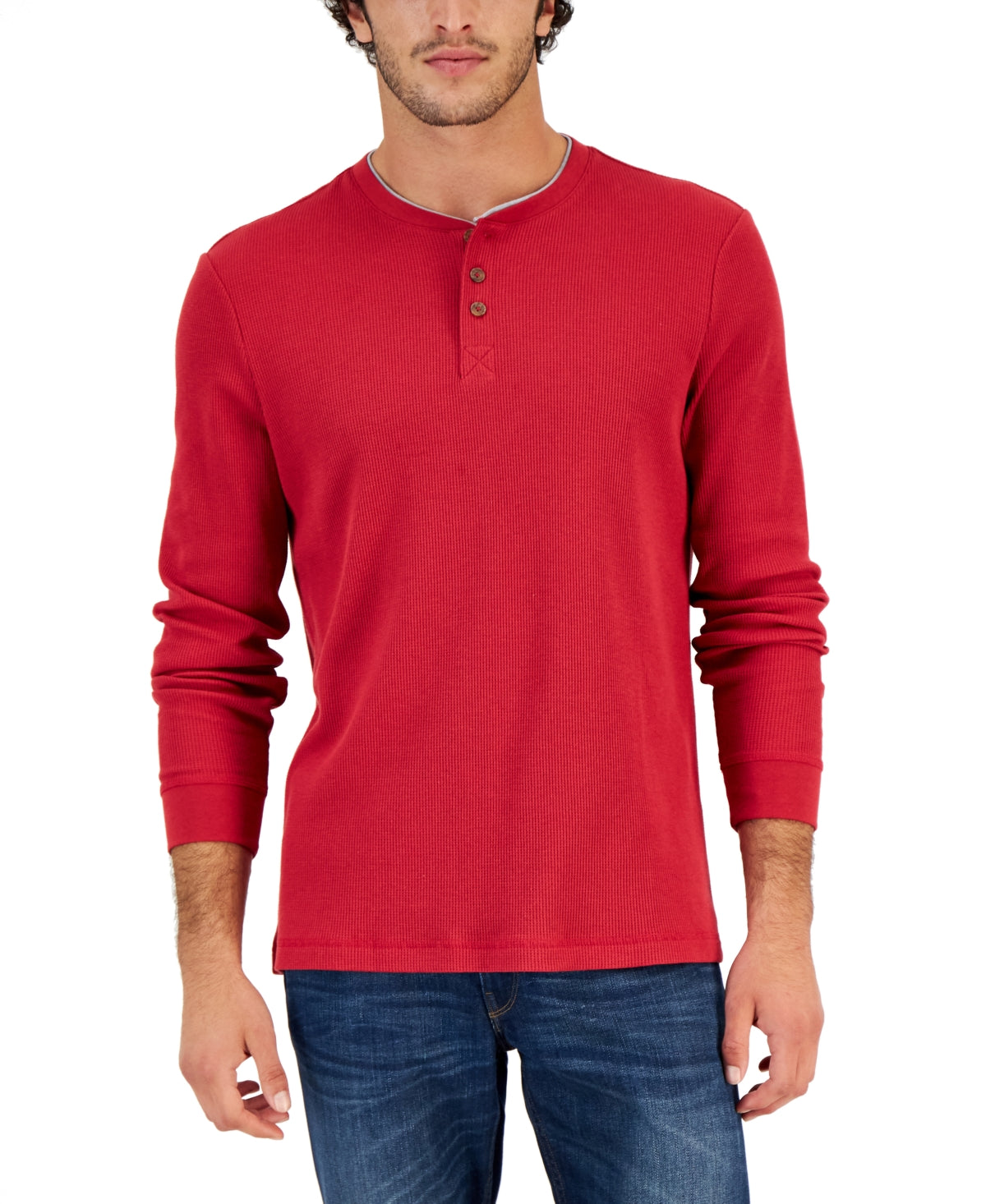 Club Room Men's Thermal Henley Shirt Red Size XX-Large
