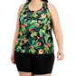ID Ideology Women's Tropical Print Textured Tank Top Black Size 3X