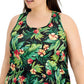 ID Ideology Women's Tropical Print Textured Tank Top Black Size 3X