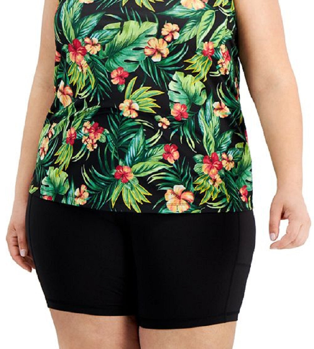 ID Ideology Women's Tropical Print Textured Tank Top Black Size 3X