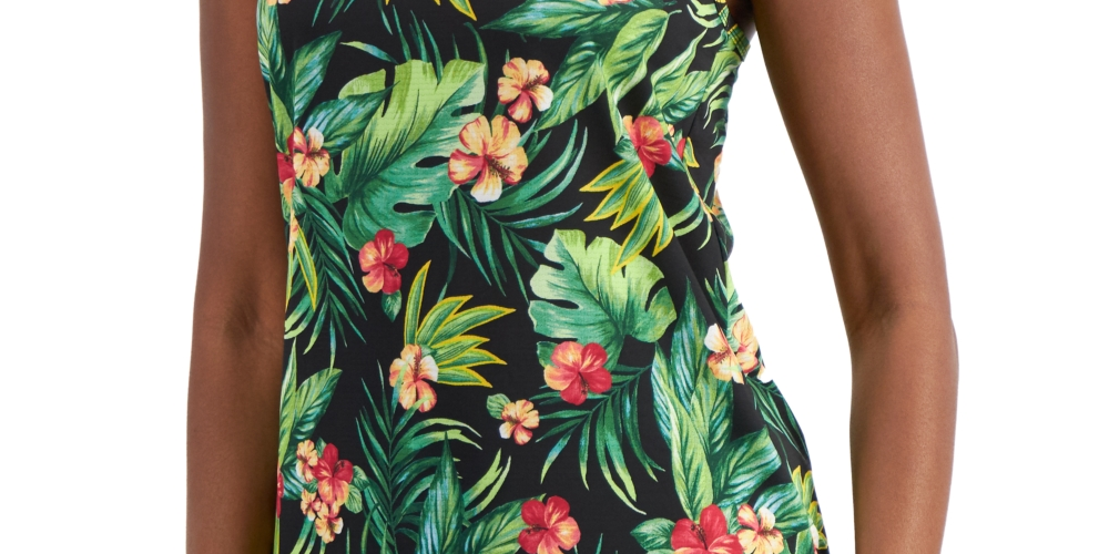 ID Ideology Women's Tropical Print Tank Top Black Size X-Large