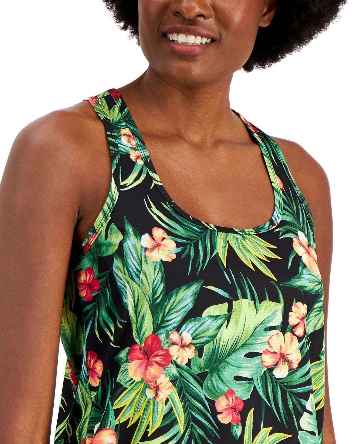 ID Ideology Women's Tropical Print Tank Top Black Size X-Large