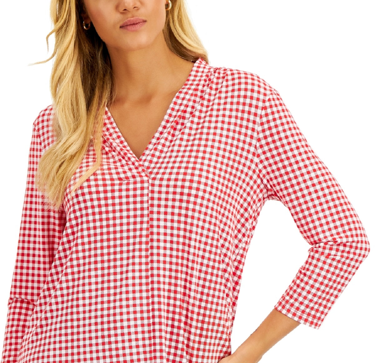 Charter Club Women's V Neck 3/4 Sleeve Top Red Size Petite X-Small