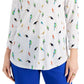 Charter Club Women's Jungle Bird Blouse White Size Petite Small