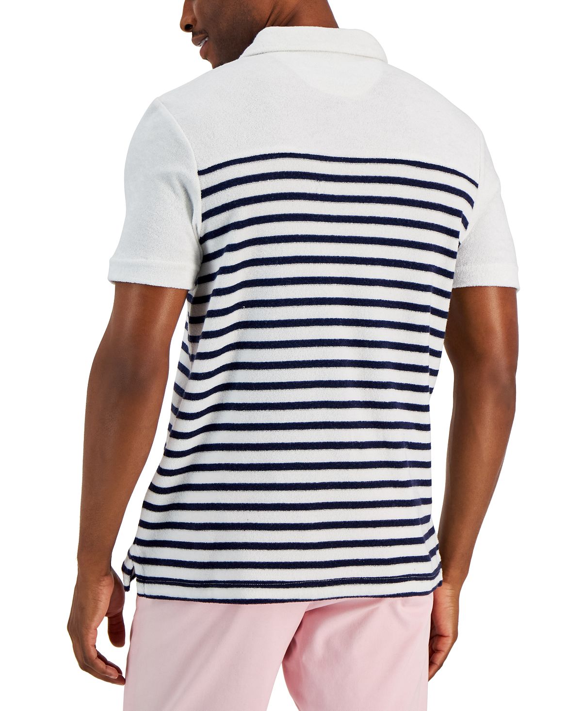 Club Room Men's Slim Reverse Terry Stripe Print Polo T-Shirt White Size Medium