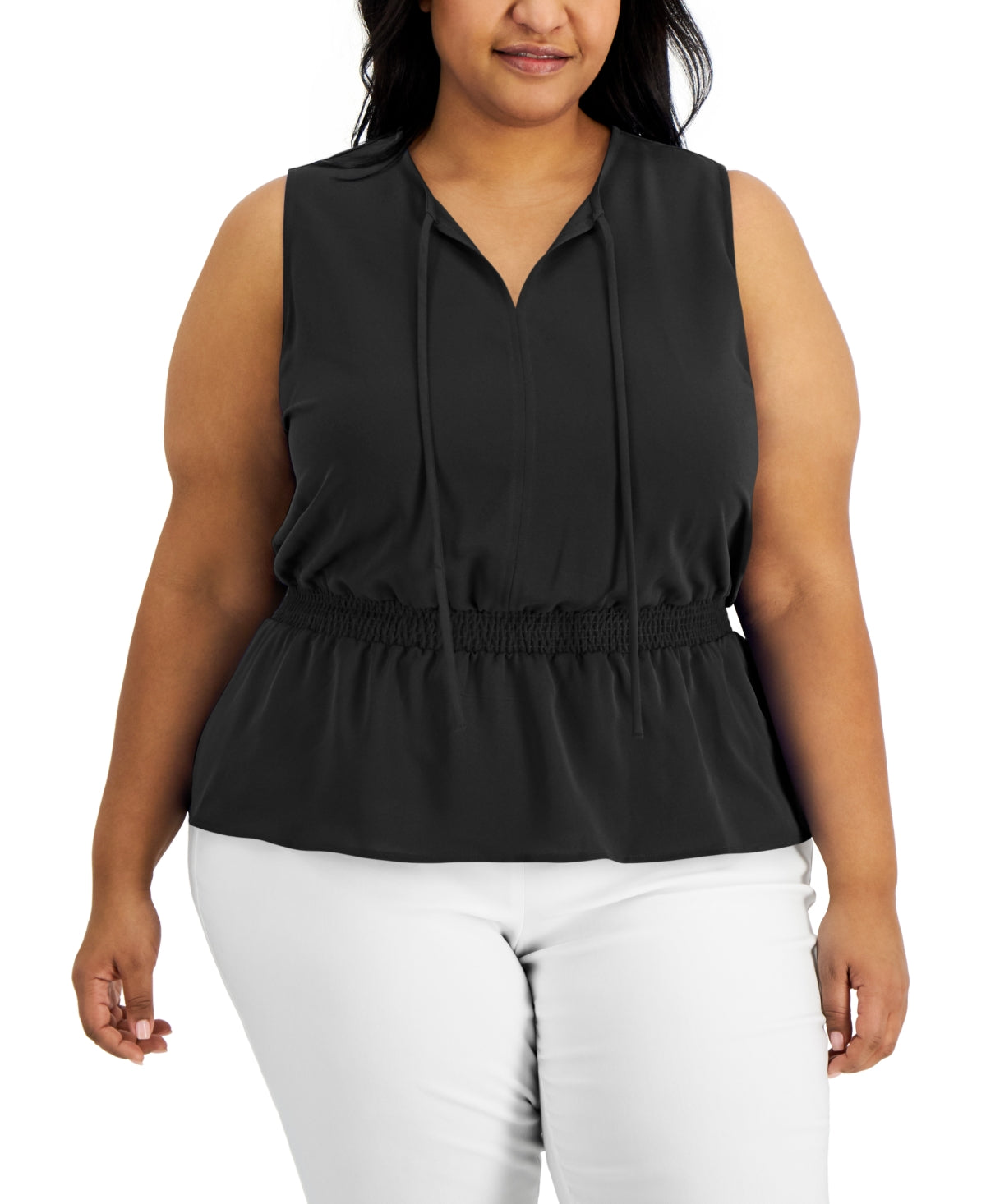 Alfani Women's Smocked Waist Top Black Size 0X