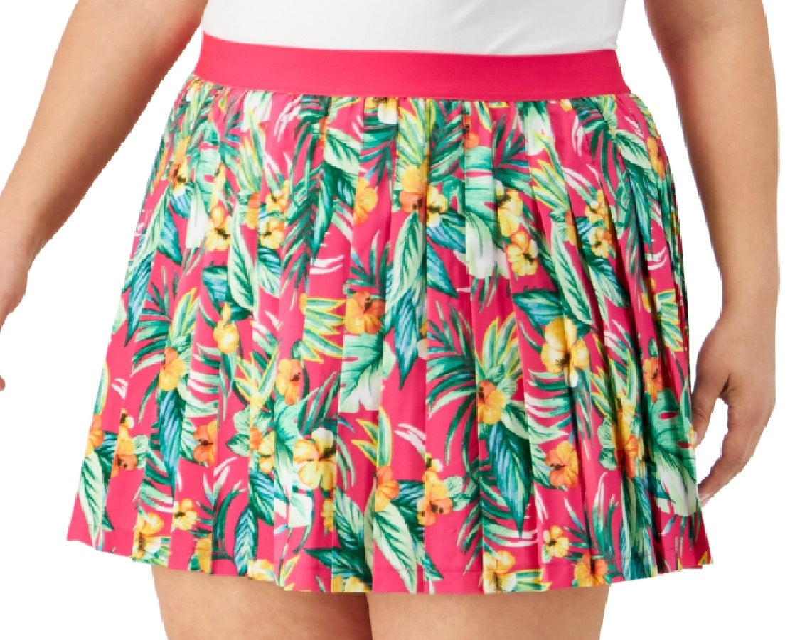 ID Ideology Women's Tropical Print Pleated Skort Pink Size 3X