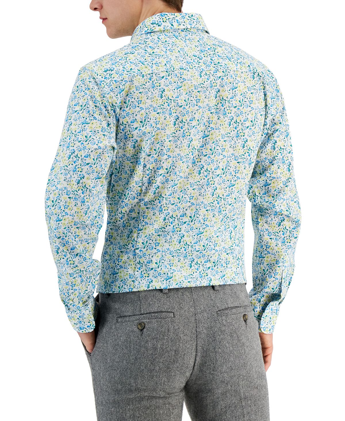 Bar III Men's Slim Fit Calma Floral Dress Shirt Blue Size Medium