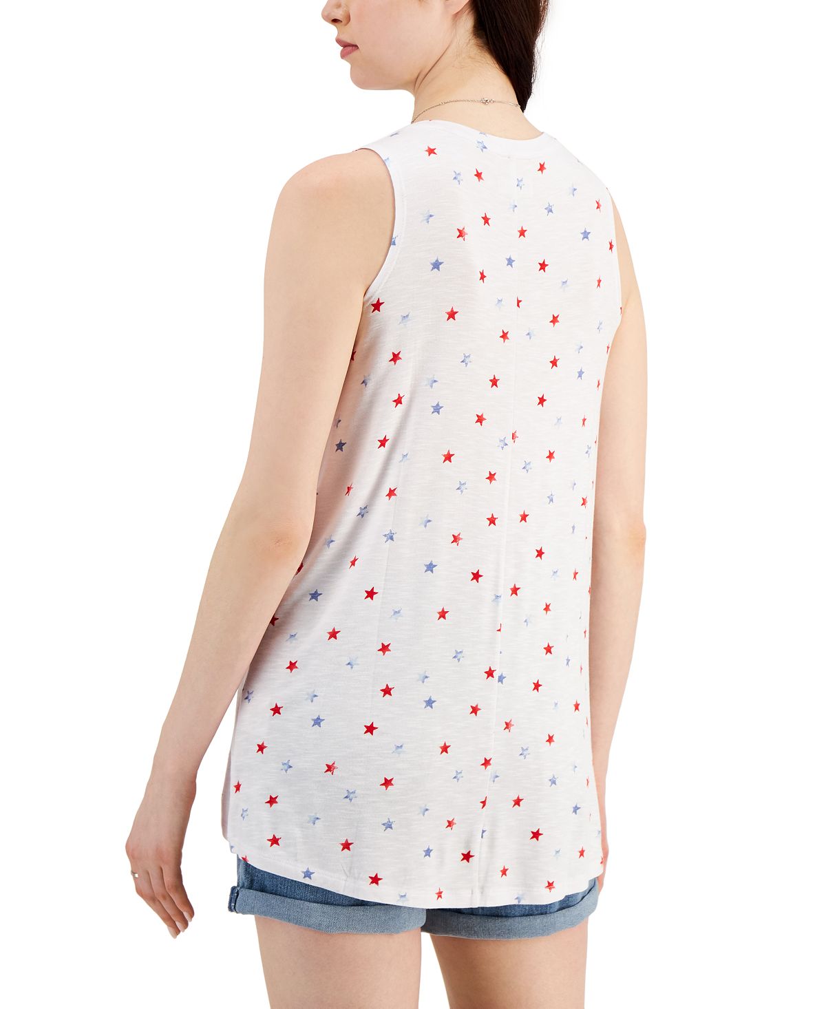 Style & Co Women's Star Print Tank Top Beige Size X-Small
