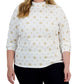 Karen Scott Women's Holiday Printed Mock Neck Top White Size 1X