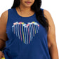 Style & Co Women's Cotton Palm Heart Printed Tank Blue Size 3X