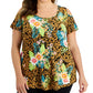 JM Collection Women's Tropical Wilderness Top Brown Size 0X