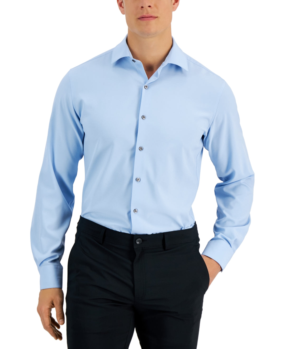 Alfani Men's Slim Fit 4 Way Stretch Solid Dress Shirt Blue Size 17X36X37