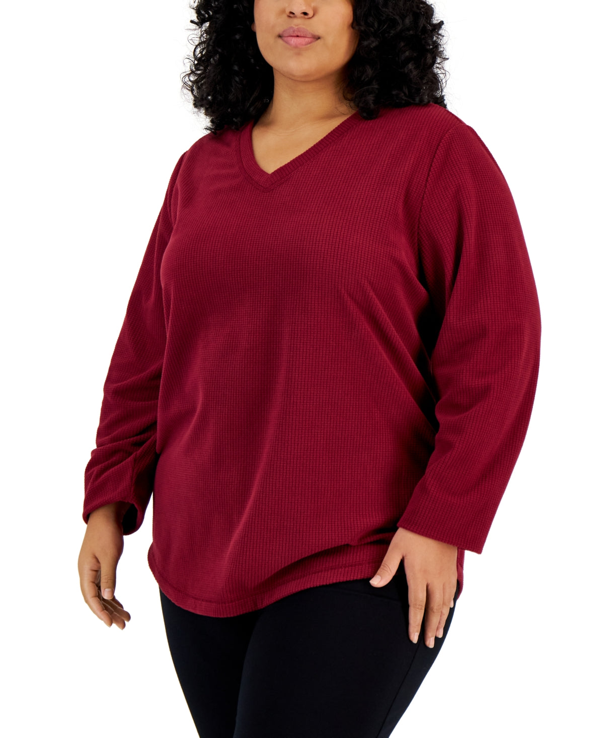 Karen Scott Women's V Neck Micro Fleece Top Red Size 3X